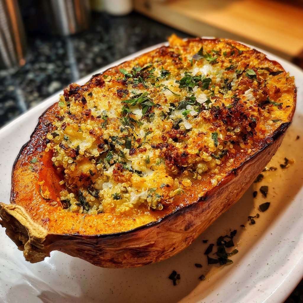 Abóbora inverno recheada quinoa ervas