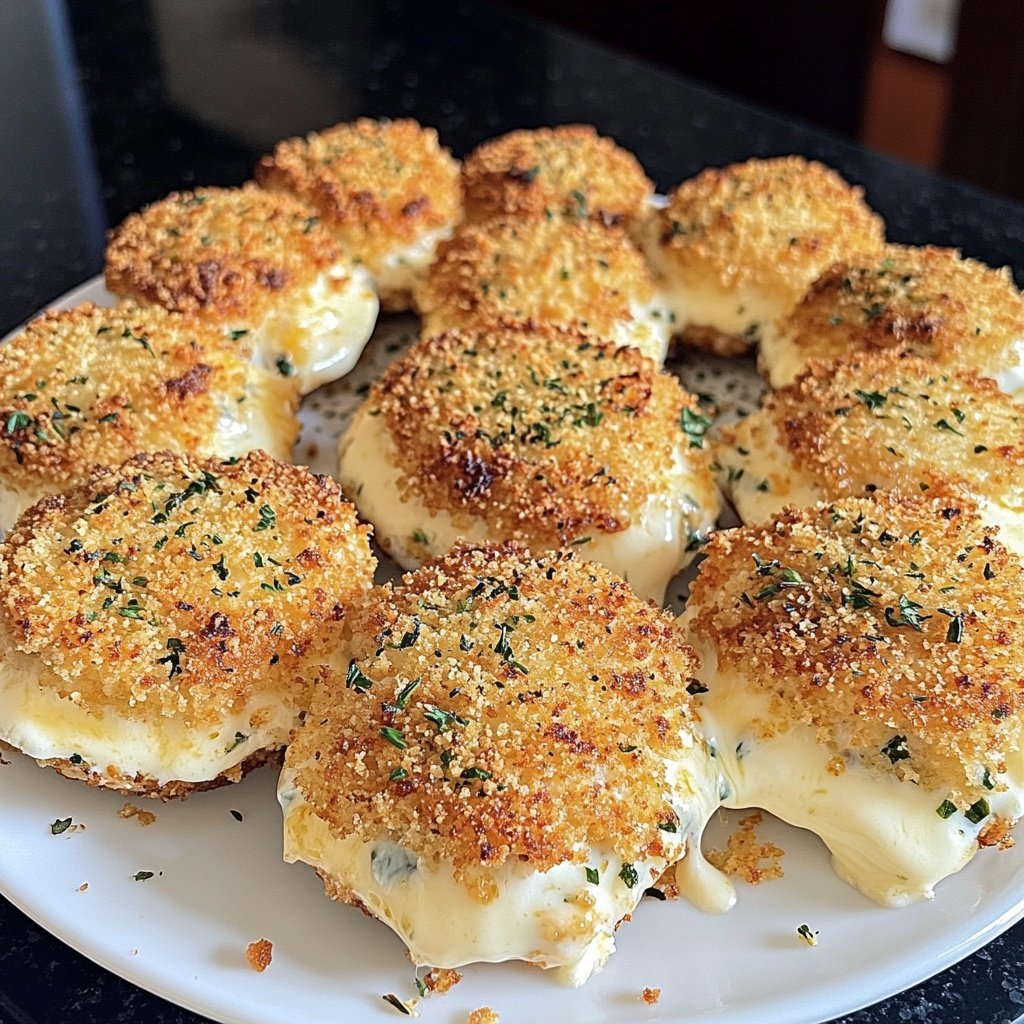 Cogumelos recheados panko pão ralado