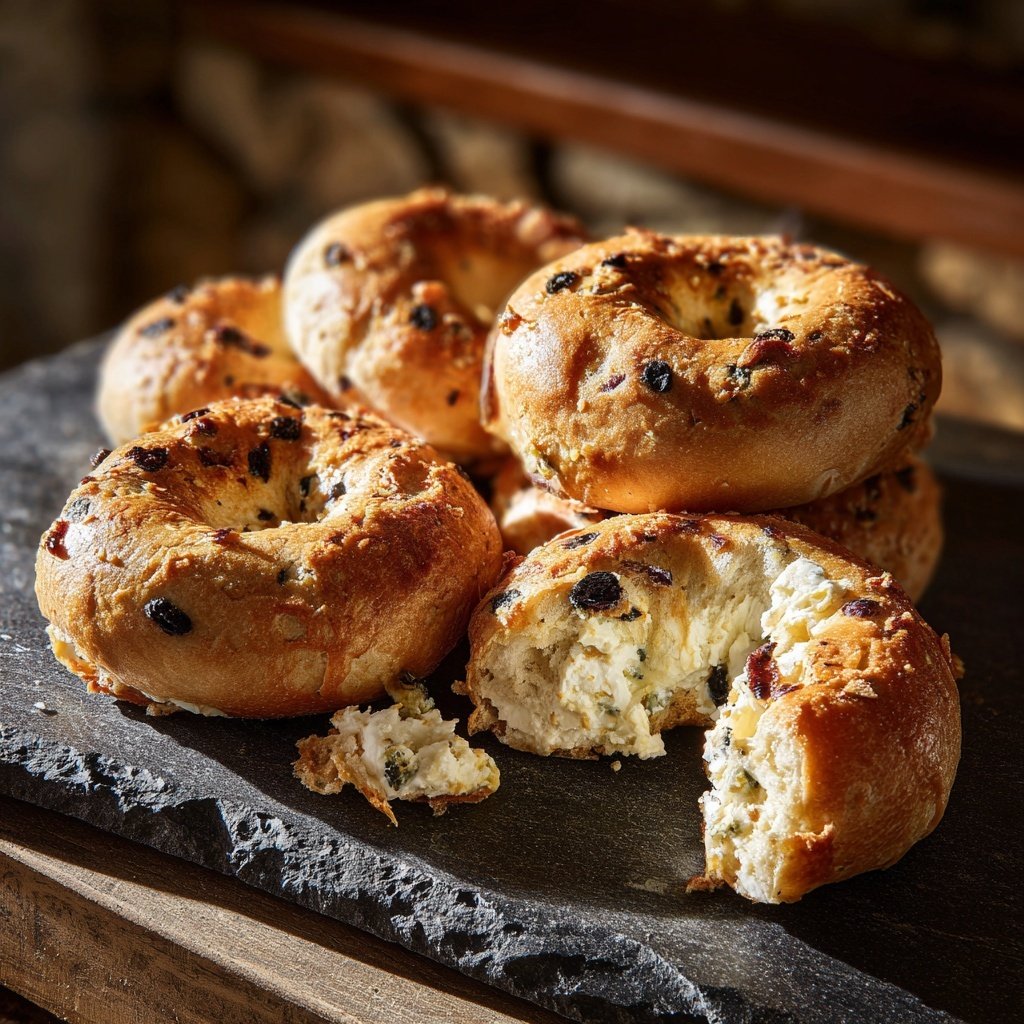Bagels de requesão com azeitonas