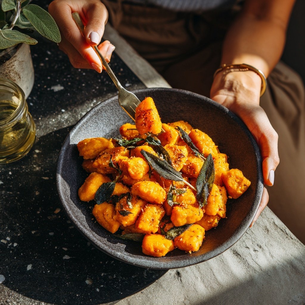 Gnocchi abóbora manteiga sálvia