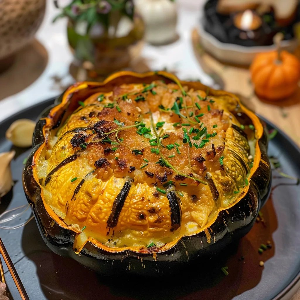 Abóbora recheada com frango cremoso