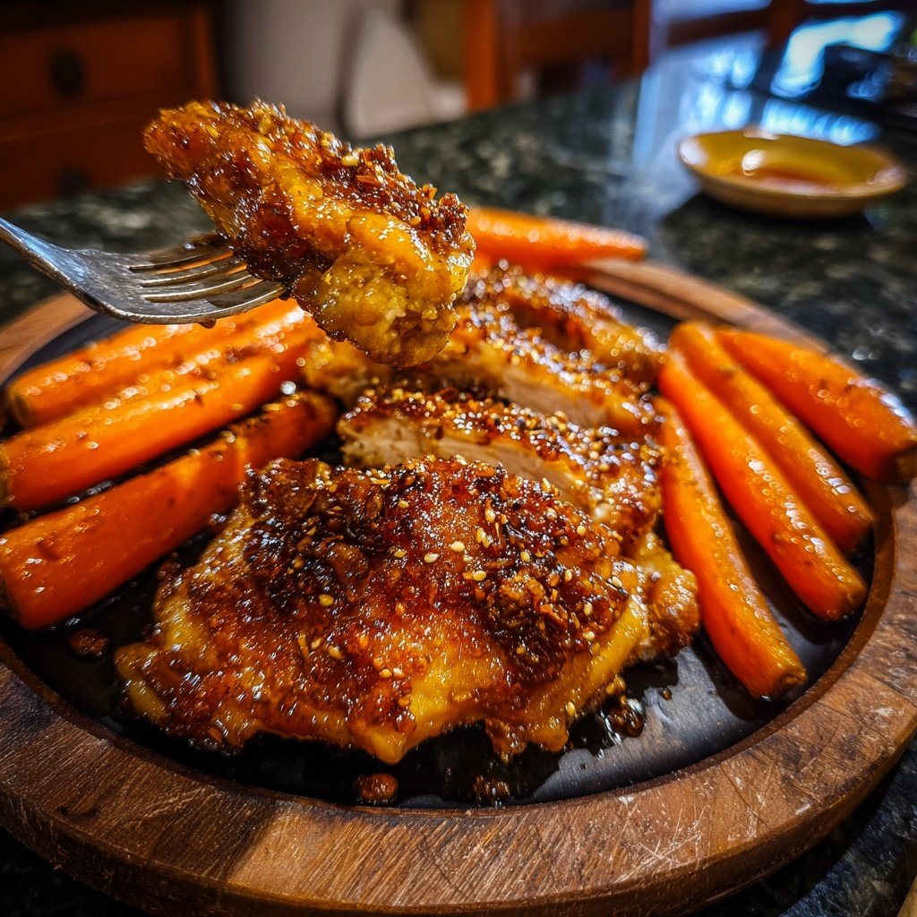 Frango cenouras glacê melado romã