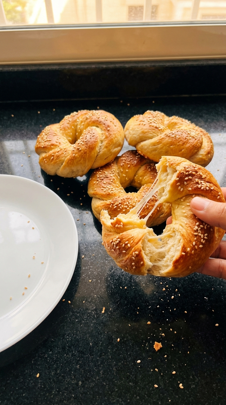 Torções de bagels proteicos de iogurte grego