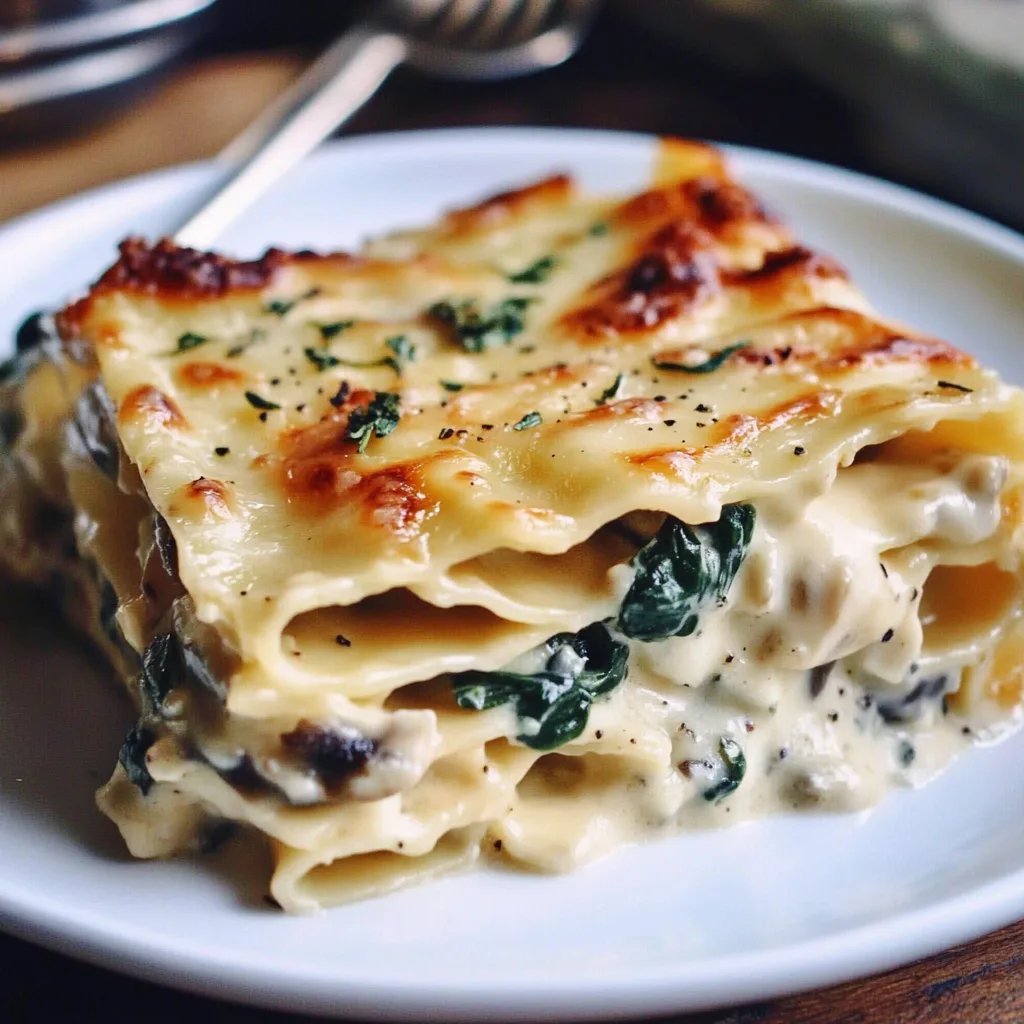 Lasanha Branca de Espinafre e Cogumelos