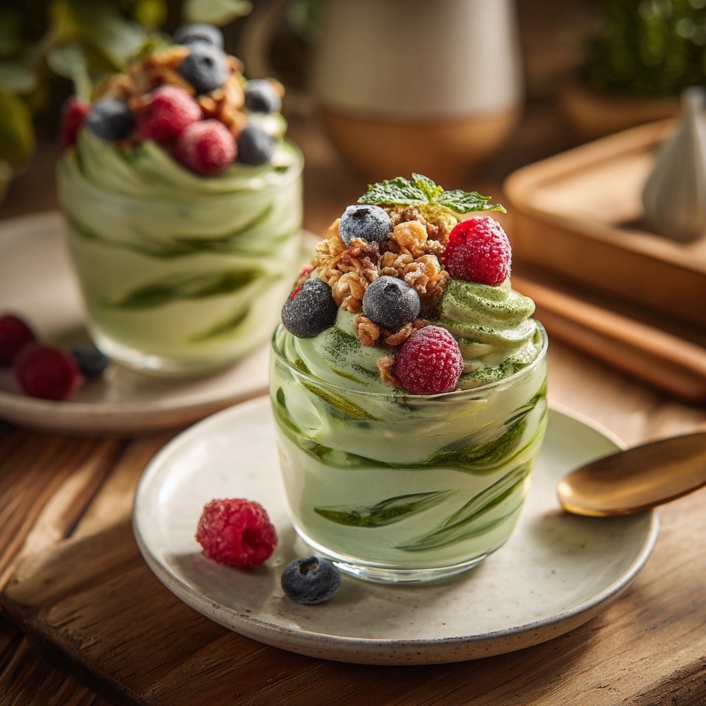 Taças de iogurte congelado matcha