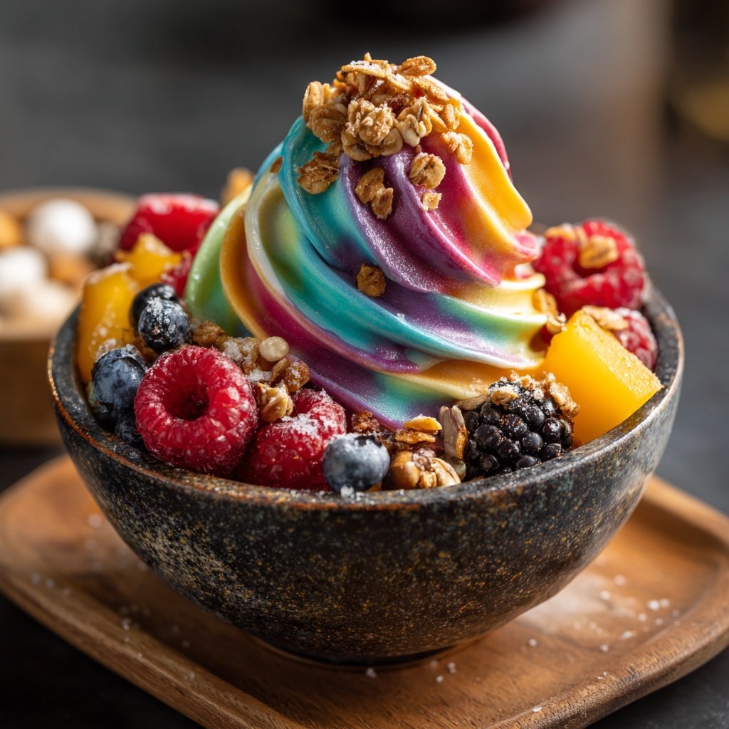 Mistura exótica de iogurte congelado