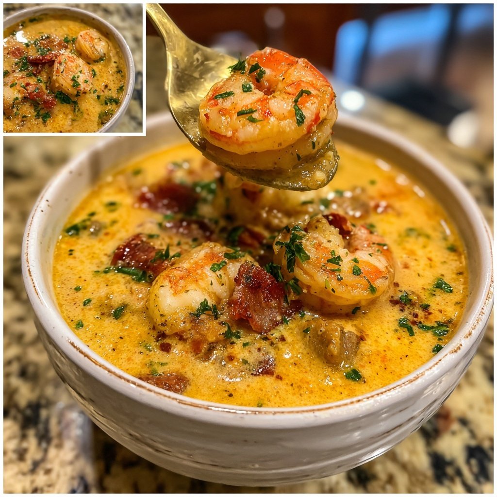 Chowder camarão chorizo cremoso