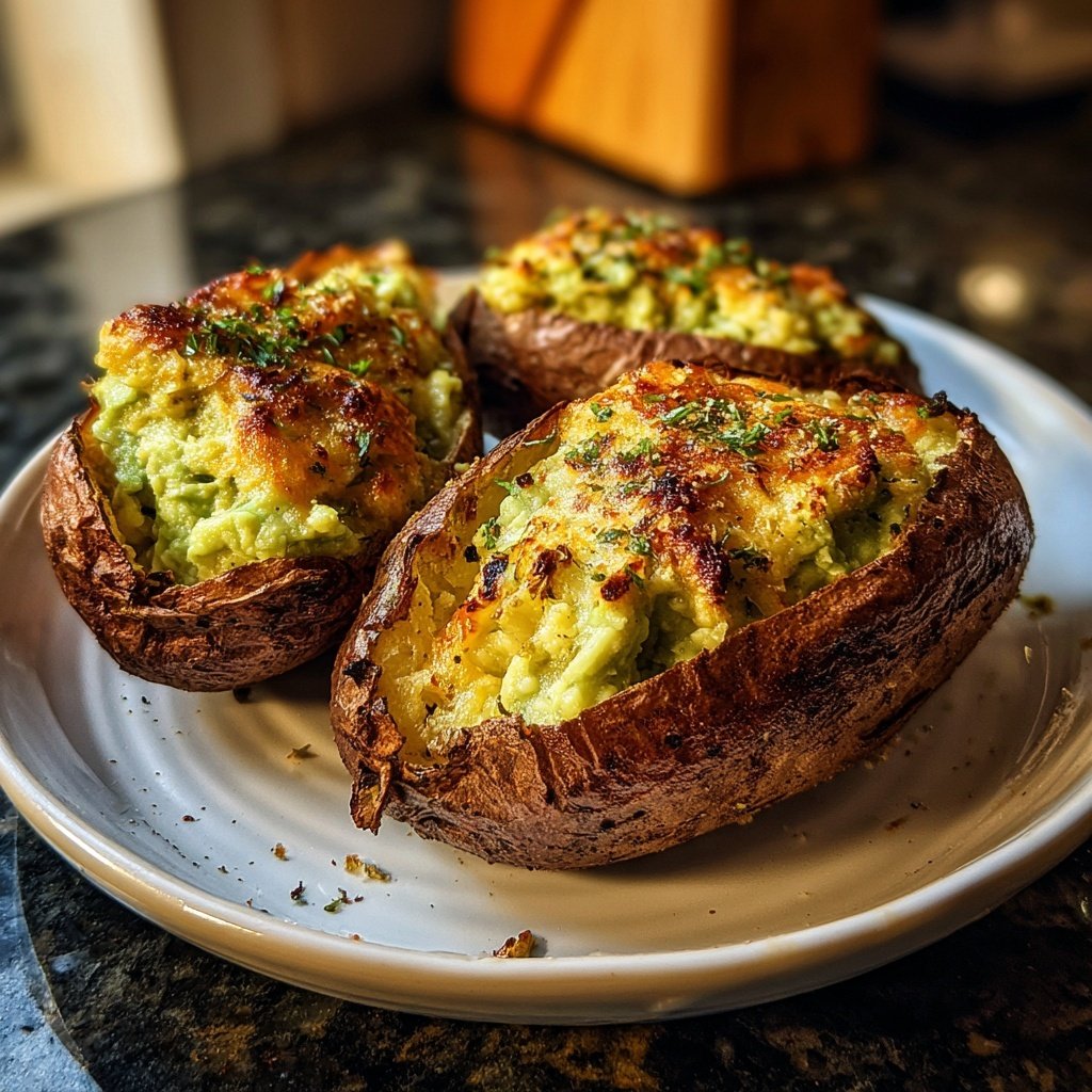 Trio de batatas de abacate recheadas