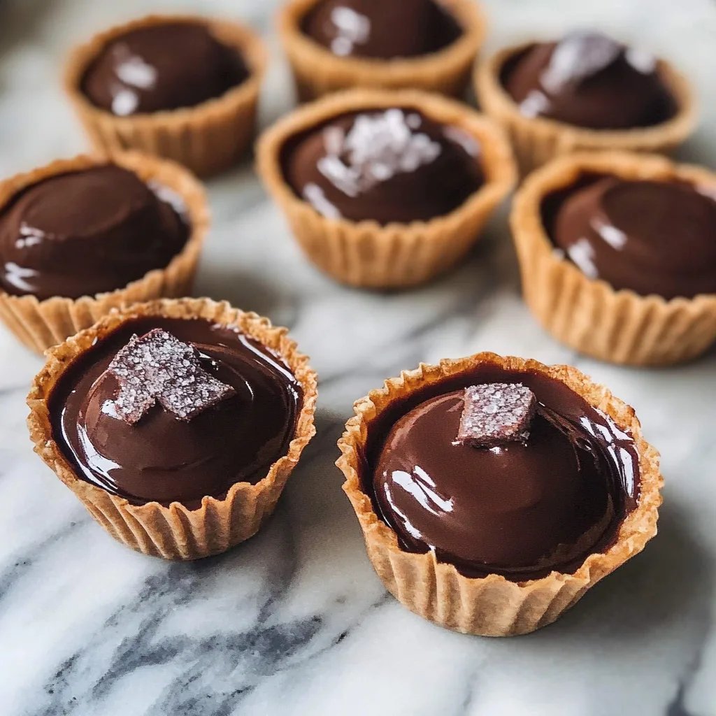 Mini Tortinhas de Caramelo Salgado e Chocolate em Copinhos de Gengibre