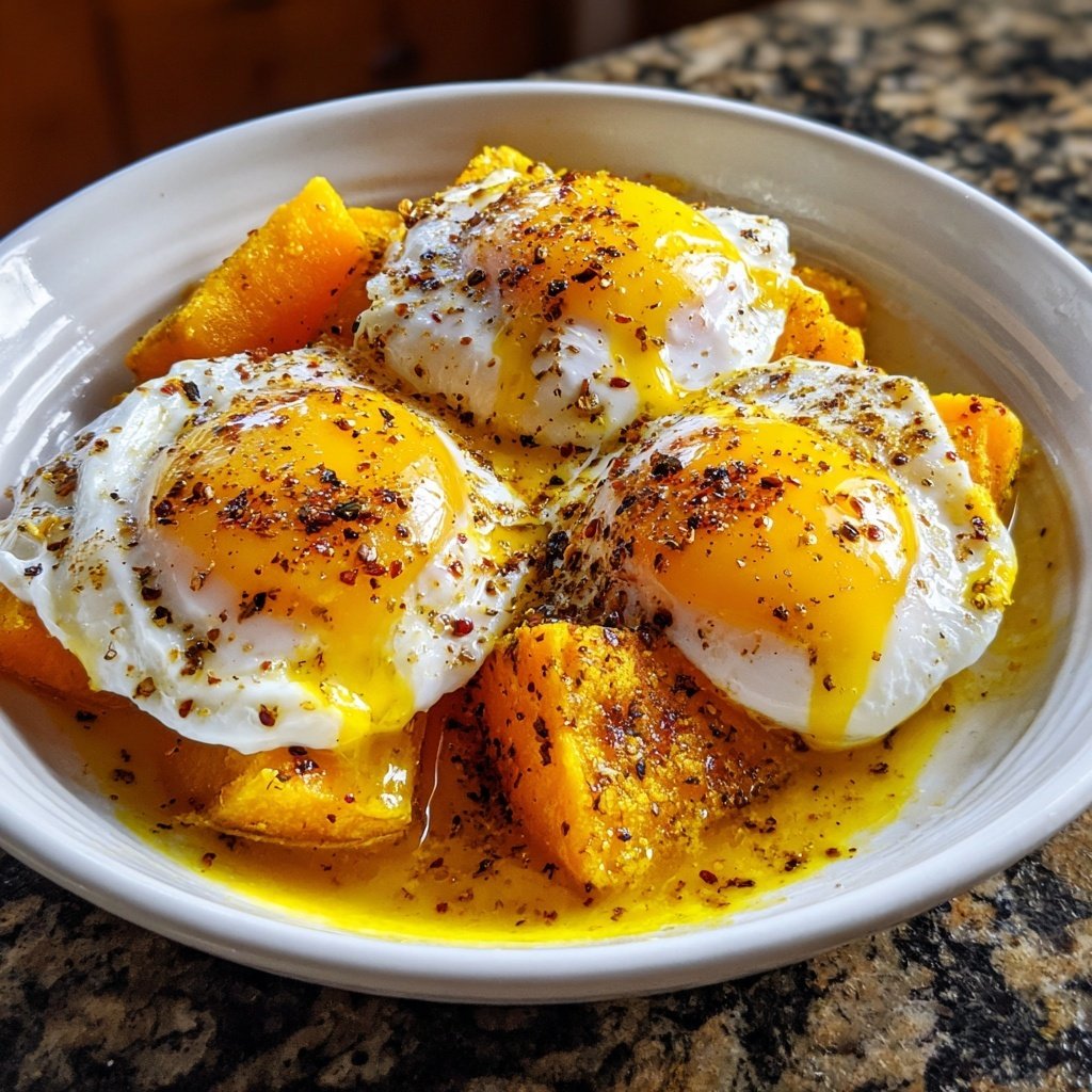 Batatas-doces cúrcuma ovos pochê