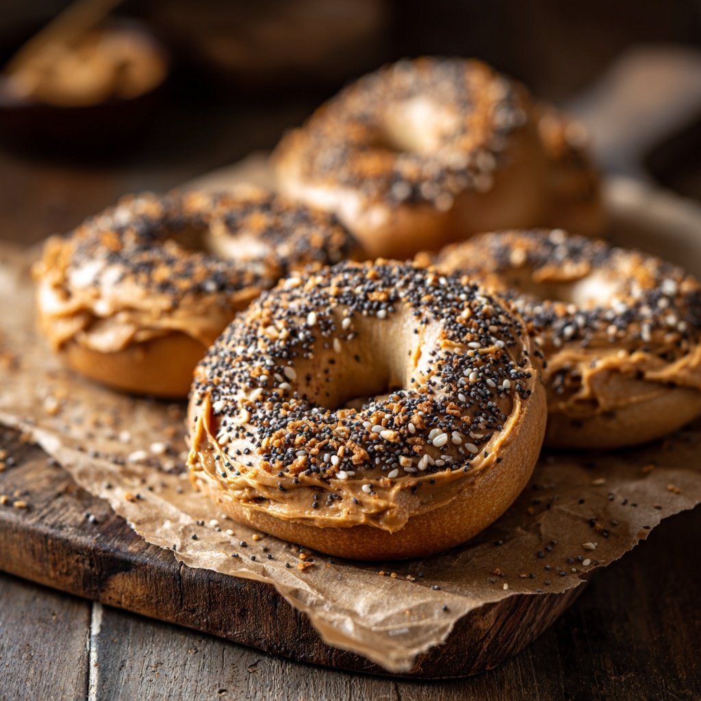 Bagels proteicos de manteiga de amendoim