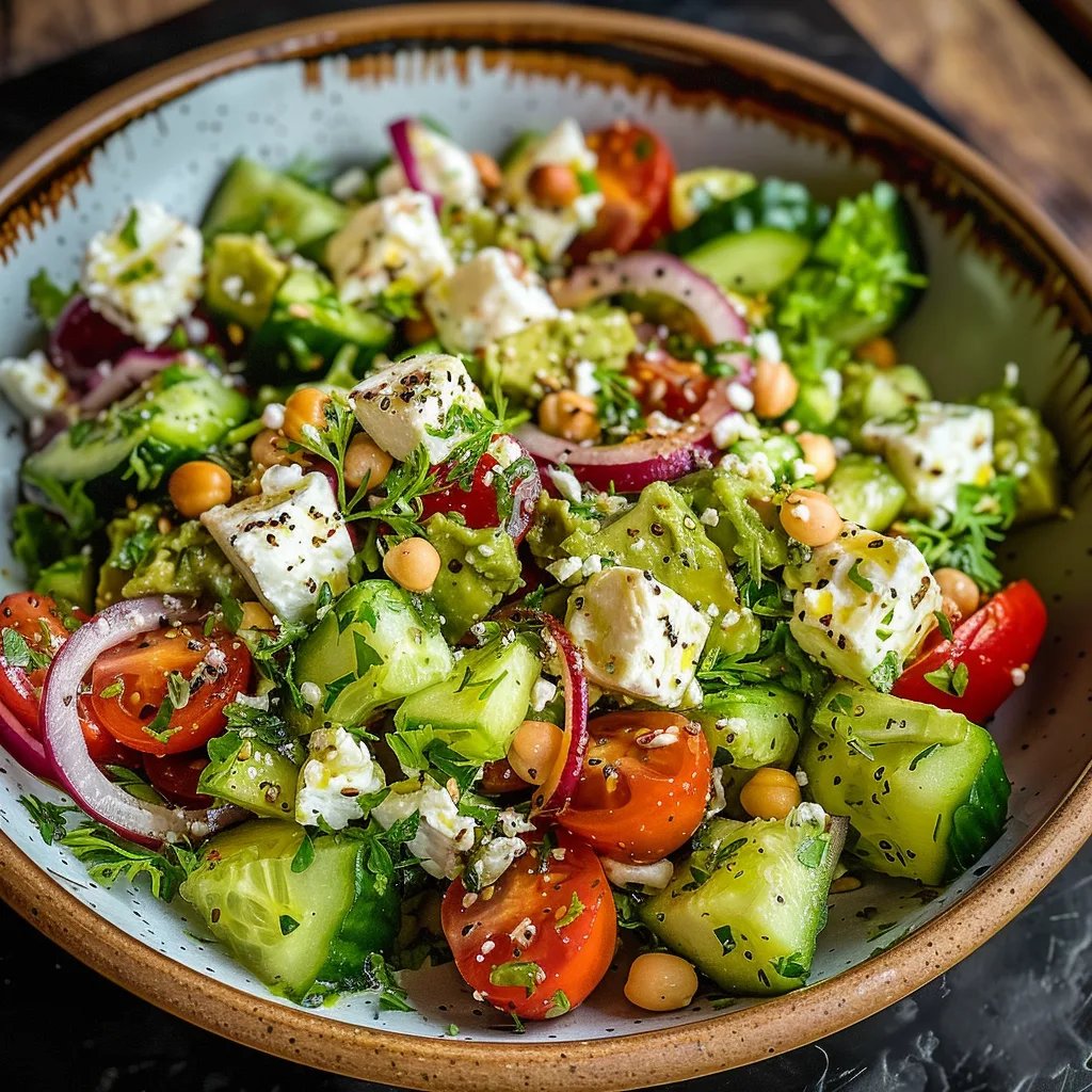 Salada de grão-de-bico, feta e abacate