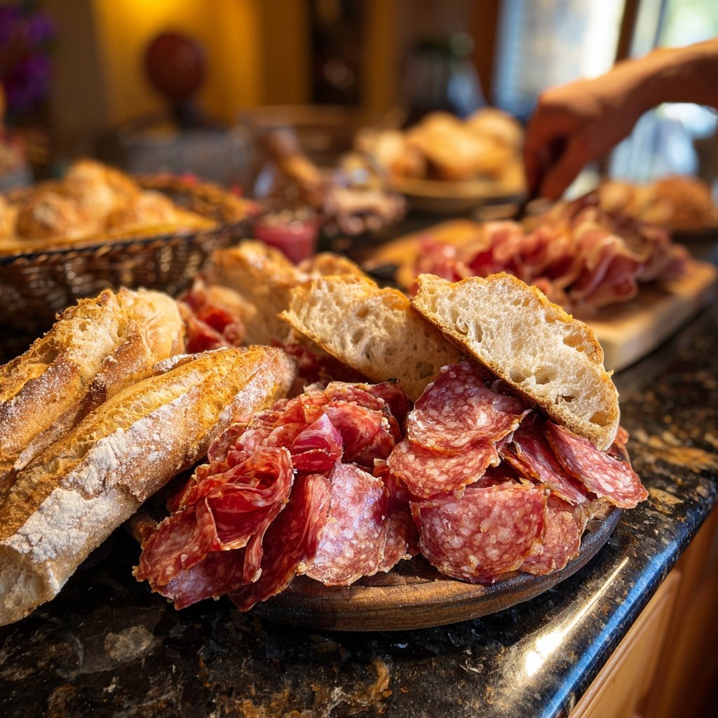 Combinação de frios com pães variados