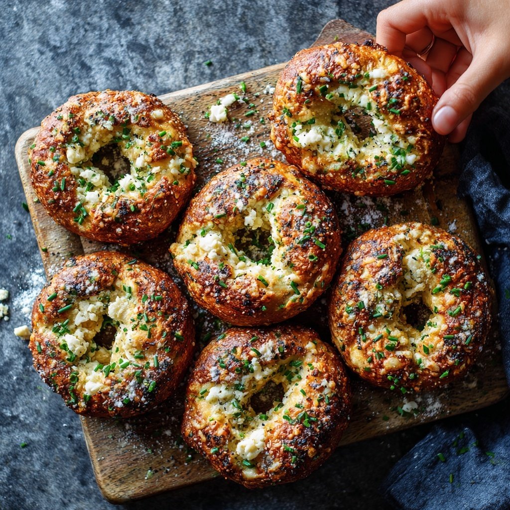 Bagels proteicos de queijo com cebolinha