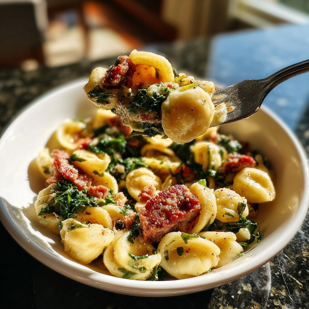 Orecchiette linguiça alho-poró farto