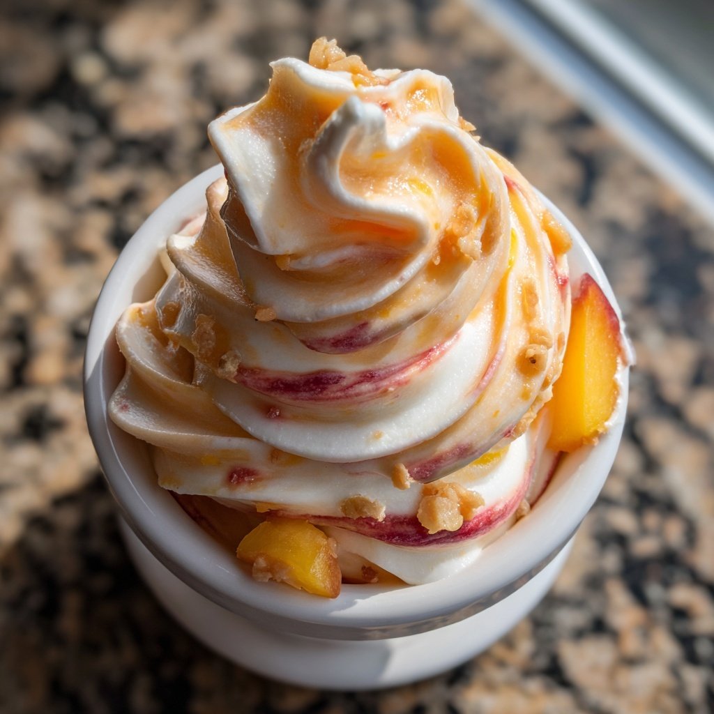 Redemoinhos de iogurte congelado de pêssego